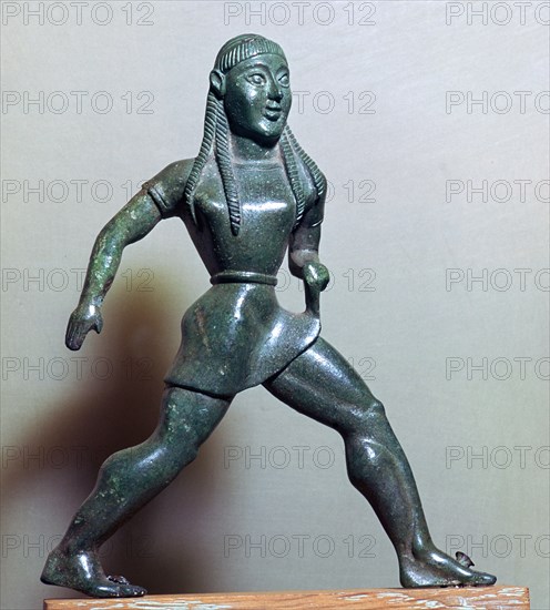 Archaic Greek bronze statuette of a Spartan female athlete. Artist: Unknown