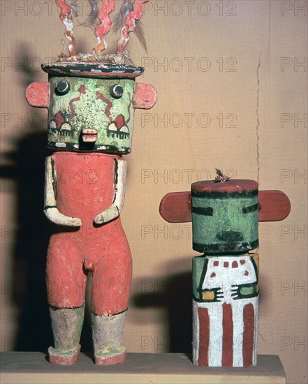 Wooden Hopi Katchina Dolls representing gods. Artist: Unknown