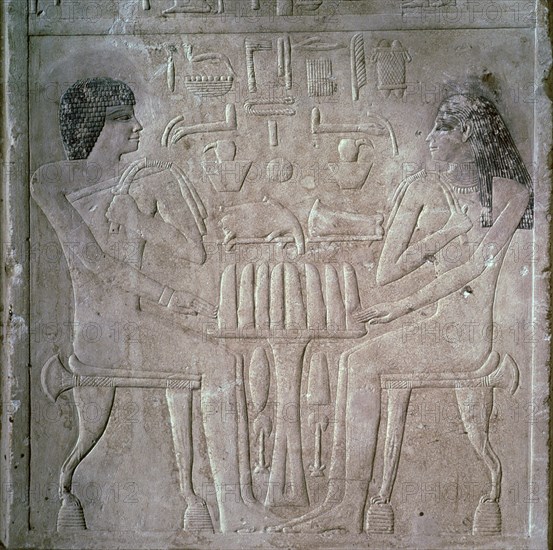 Egyptian funerary stele of a Royal Priest and his wife. Artist: Unknown