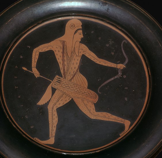 Attic plate with an image of an archer in Scythian dress, 5th century BC. Artist: Epiktetos