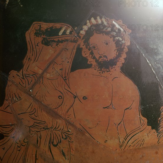 Detail from a krater showing Pluto carrying off Persephone, 4th century BC. Artist: Iliupersis Painter