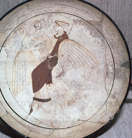 Detail of a kylix showing Aphrodite riding on a goose, 5th century BC.  Artist: Pistoxenos painter