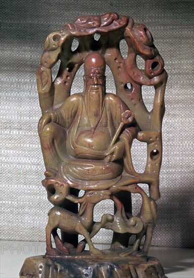 Soapstone Chinese statuette of Shou-lao, 17th century. Artist: Unknown