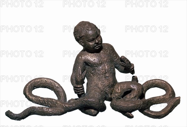 Roman statuette of Hercules strangling two snakes. Artist: Unknown