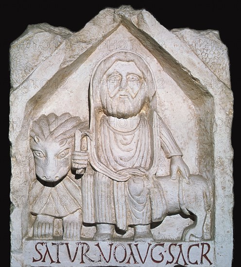 Detail of a Neo-Punic relief dedicated to the god Saturn showing a priest. Artist: Unknown