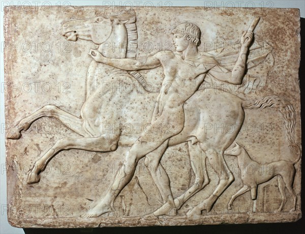 Marble Roman relief of a boy and a horse, Hadrian's villa, 1st century. Artist: Unknown