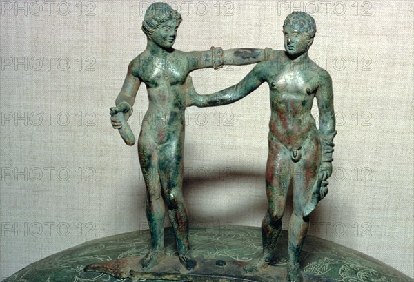 Etruscan bronze figures from the lid of a bronze vessel. Artist: Unknown