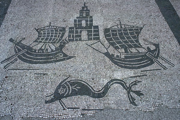 Roman mosaic of two ships, a light house, and a dolphin, 2nd century. Artist: Unknown