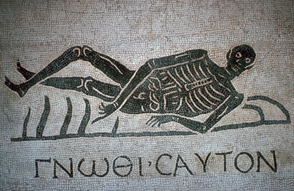 Roman mosaic with the text 'Know Thyself'. Artist: Unknown