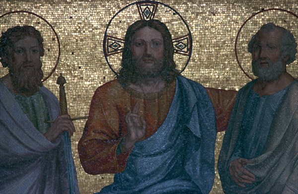 Early Christian mosaic of Christ with the Saints Paul and Peter, 1st century. Artist: Unknown