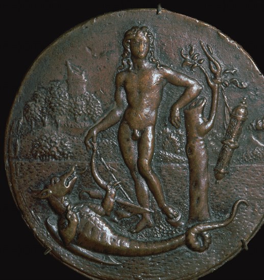 Bronze medallion of the Greek god Apollo and the serpent Python, 15th century. Artist: Antonio de Brescia