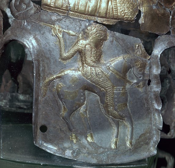 Detail of a horseman from the helmet of a Thraco-Getic chief. Artist: Unknown