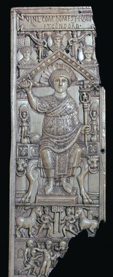 Ivory leaf of a consular diptych of Flavius Anastasius, 6th century. Artist: Unknown