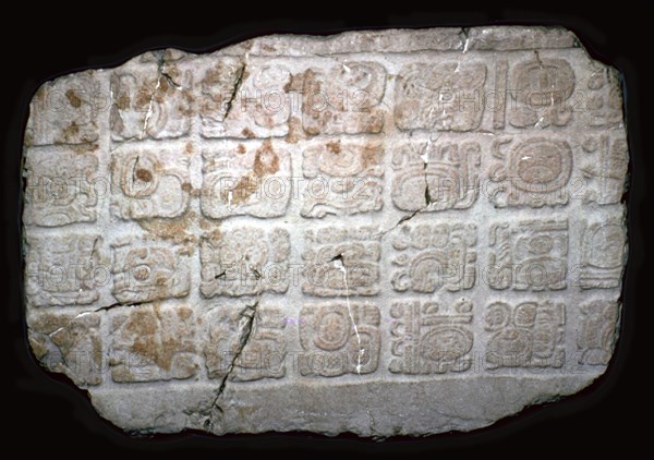 Mayan hieroglyphs on part of a door lintel, 7th century. Artist: Unknown