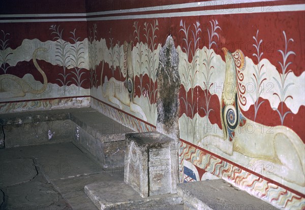 The throne room of the Minoan royal palace at Knossos, c.21st -14th century BC. Artist: Unknown