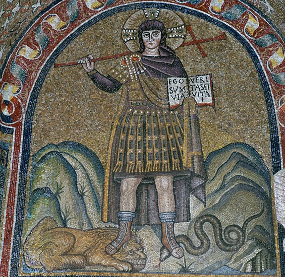 A mosaic of Christ dressed as a soldier, 6th century. Artist: Unknown
