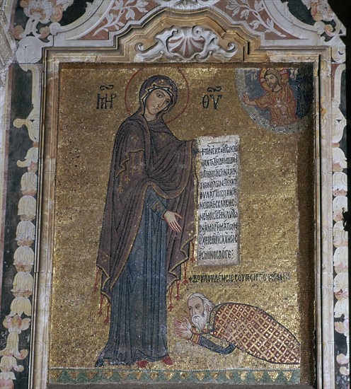 A mosaic of George of Antioch before the Virgin Mary, 15th century. Artist: Unknown