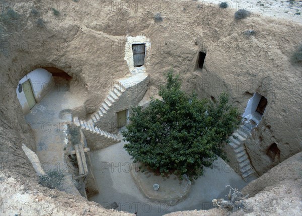 Pit dwelling in Tunisia.