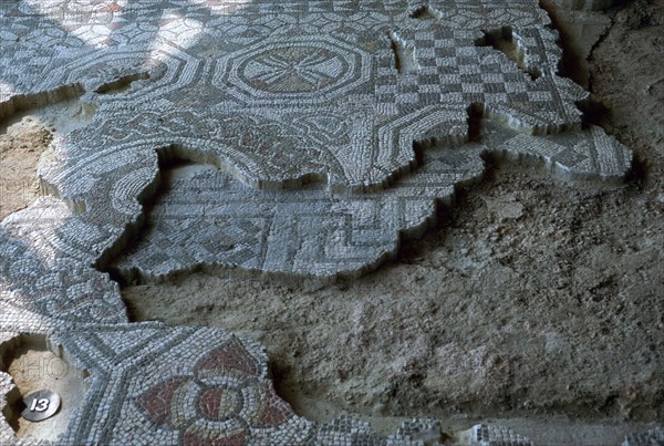 Medusa-head mosaic laid over an earlier mosaic, 3rd century. Artist: Unknown