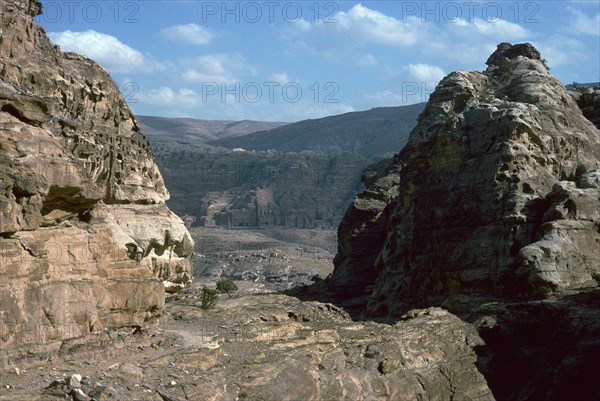 Looking down to the 'Royal Tombs' in Petra. Artist: Unknown