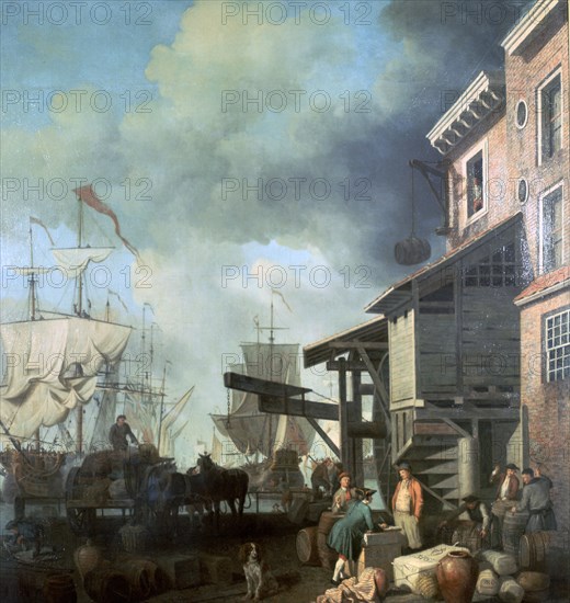 Painting of Old Custom House Quay, 18th century. Artist: Samuel Scott