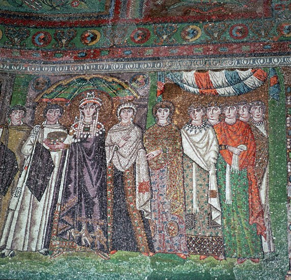 Mosaic of the Empress Theodora and her court, 6th century. Artist: Unknown