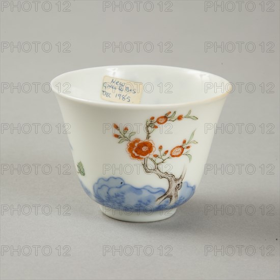 Polychrome and underglaze blue month cup with enamel decoration, 1980s. Artist: Unknown.