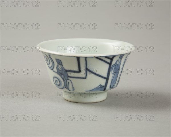 Copy of late Ming blue and white cup with figures in landscape, 20th century. Artist: Unknown.