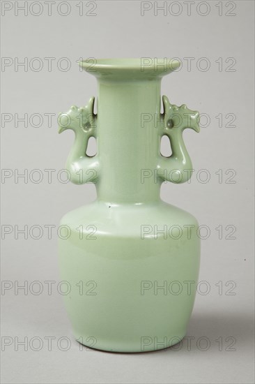 Celadon mallet vase with phoenix's head handles, 20th century. Artist: Suwa Sozan.