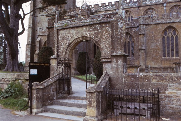 Stocks Outsde Martock (All Saints) Church, Somerset, 20th century. Artist: CM Dixon.