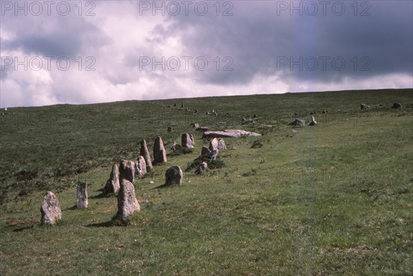 Stone Alignment on Shovel Down, 3rd-2nd millenium BC. Devon, Dartmoor, 20th  century. Artist: CM Dixon.
