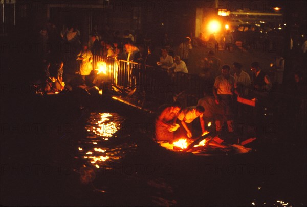 Cooking Fish on Boats at the Galata Bridge, Istanbul, Turkey, 20th century. Artist: CM Dixon.