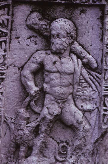 Hercules with Cerberus from a Sarcophagus in Asia Minor (Hellenstic Period), 20th century. Artist: Unknown.