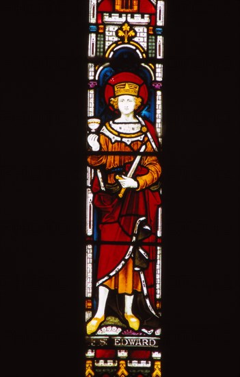 Memorial window in church to King Edward, Corfe Castle, Dorset, 20th century. Artist: CM Dixon.