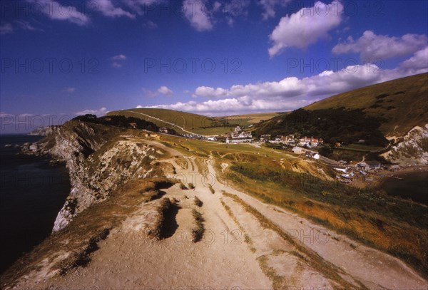 Lulworth Cove Looking West to Dungy Head, Dorset, 20th century. Artist: CM Dixon.