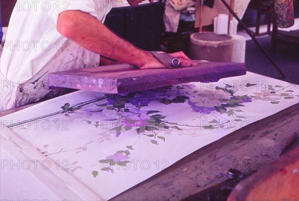 Hand-Printing of Wallpaper (Sandersons, London), 20th century. Artist: Sandersons.