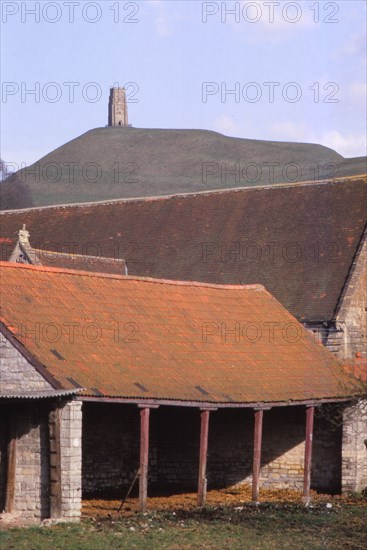 Glastonbury Tor and Ancient Tithe Barn, Somerset, 20th century. Artist: CM Dixon.