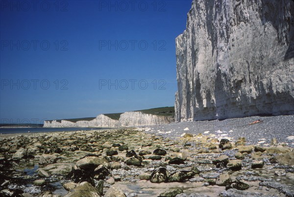 Chalk Cliffs and Beach, looking West, Birling Gap, Sussex, 20th century. Artist: CM Dixon.