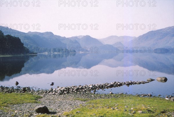 Morning mist in Derwentwater,  towards the 'Jaws of Borrowdale', Cumberland, 20th century.  Artist: CM Dixon.