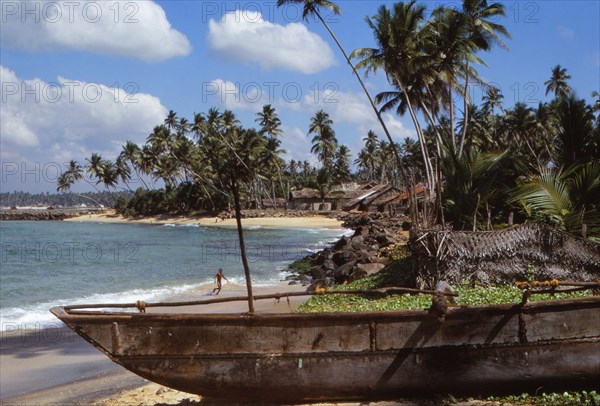 Fishing boat in Village of Hikkaduwa,  on West Coast of Sri Lanka, 20th century. Artist: CM Dixon.