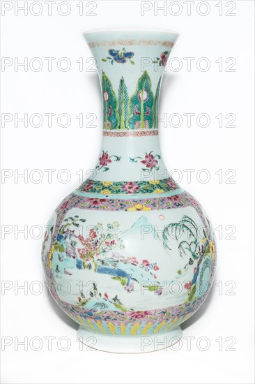 Famille rose vase with landscape decoration and trumpet mouth, 18th century. Artist: Unknown.