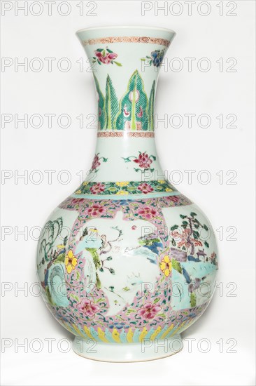 Famille rose vase with landscape decoration and trumpet mouth, 18th century. Artist: Unknown.