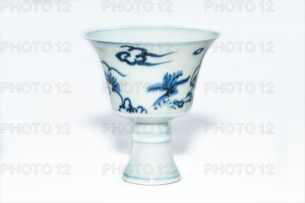 Blue and white stem cup with two scholars in landscape, 2nd half 15th century. Artist: Unknown.