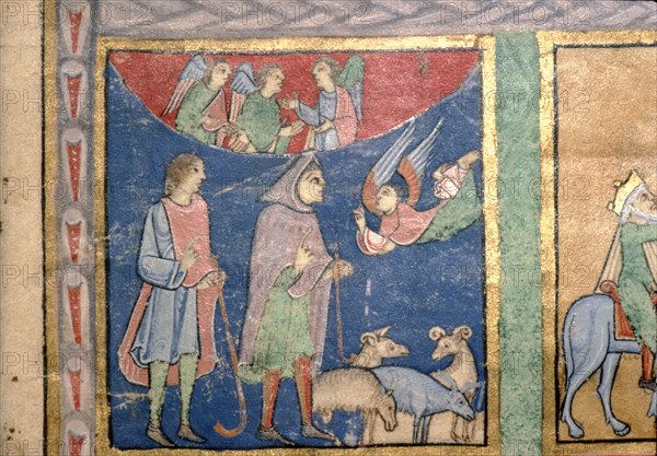 Detail of a Psalter, Annunciation to the Shepherds, c1140. Artist: Unknown.