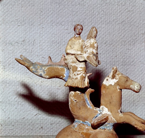 Thetis riding a sea monster bringing the Helmet of Achilles, late 4th century BC. Artist: Unknown.