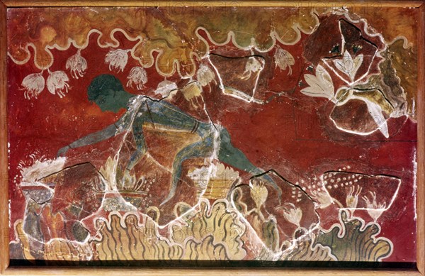 The Saffron-Gatherer Fresco from Minoan Royal Palace, Knossos, Crete. c15th century BC. Artist: Unknown.