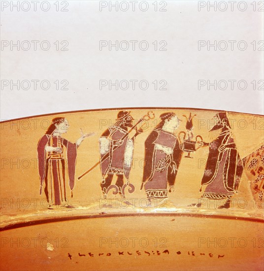 Persephone Taking Leave of Pluto with Hermes and Demeter standing nearby, c550BC-c525 BC.