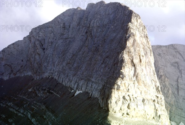 Mt Olympus, Greece, View of main summit, (9570 feet), Stephani, the Throne of Zeus, c20th century. Artist: CM Dixon.