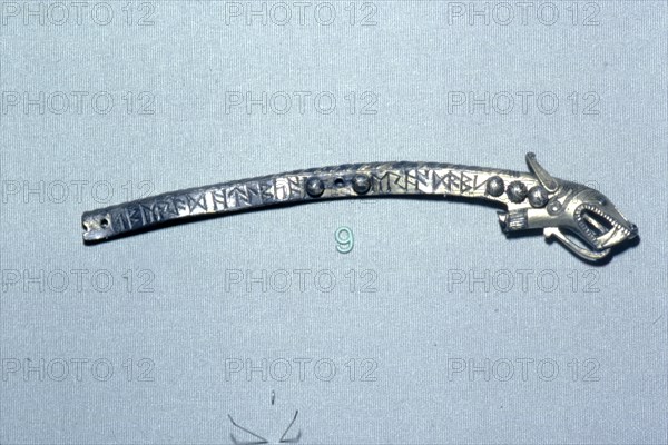 Runic inscription on Anglo-Saxon Silver-Gift Mount, c7th century. Artist: Unknown.