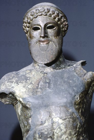 Greek small bronze Apollo from Kosmas near Sparta, late 6th century BC. Artist: Unknown.